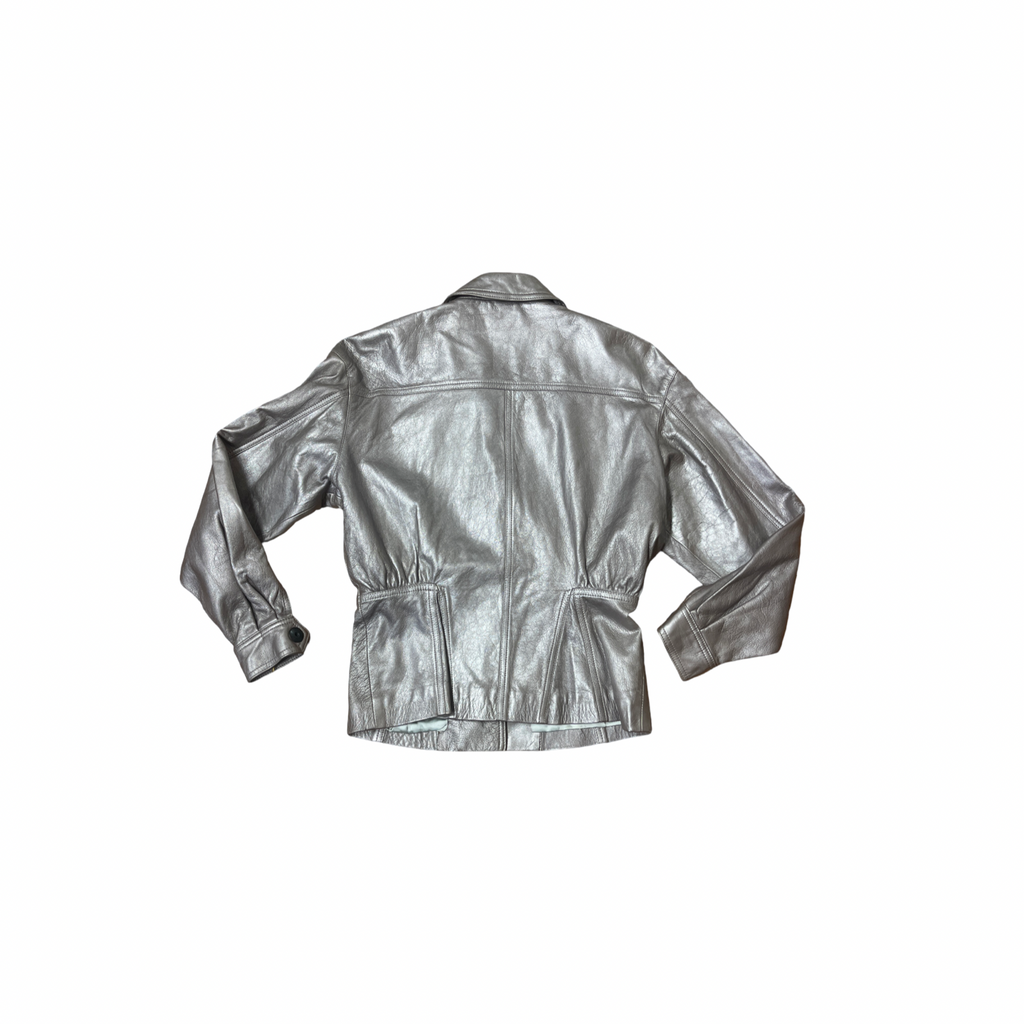 80's Rue Royale Silver Leather Jacket